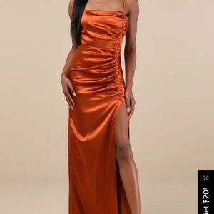 Lulus Rust/Orange Ruched Column Maxi Dress